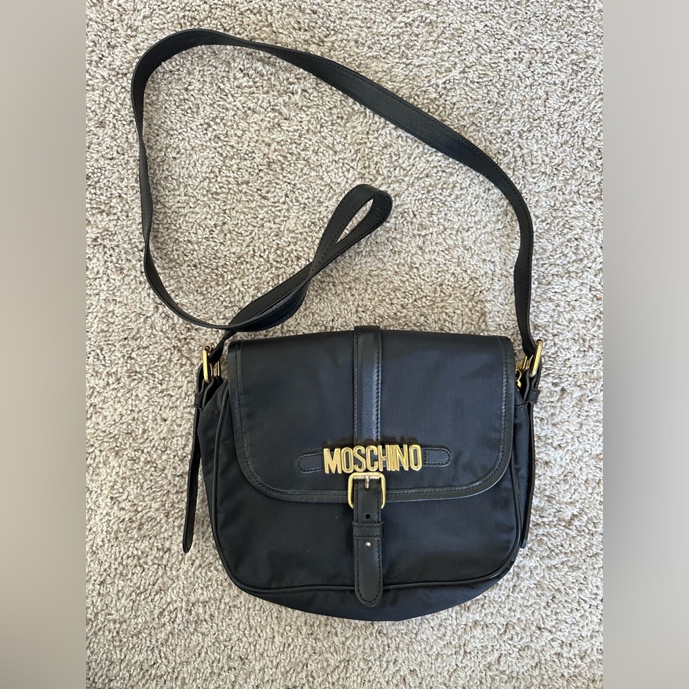 Moschino Black Shoulder Bag with Gold Logo